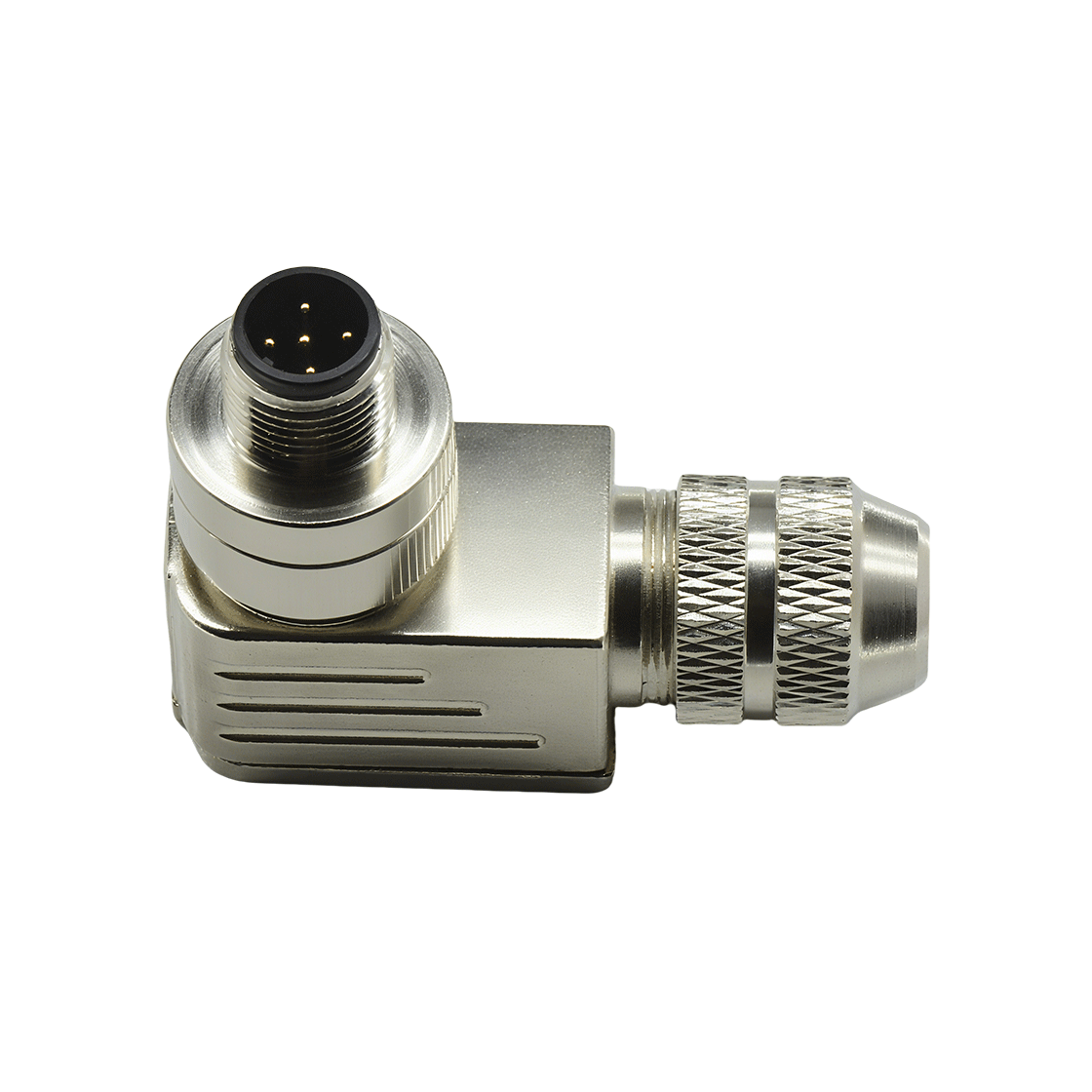 M12组装式金属款屏蔽系列 公弯头 5芯 A编码 螺钉压接 线径PG9